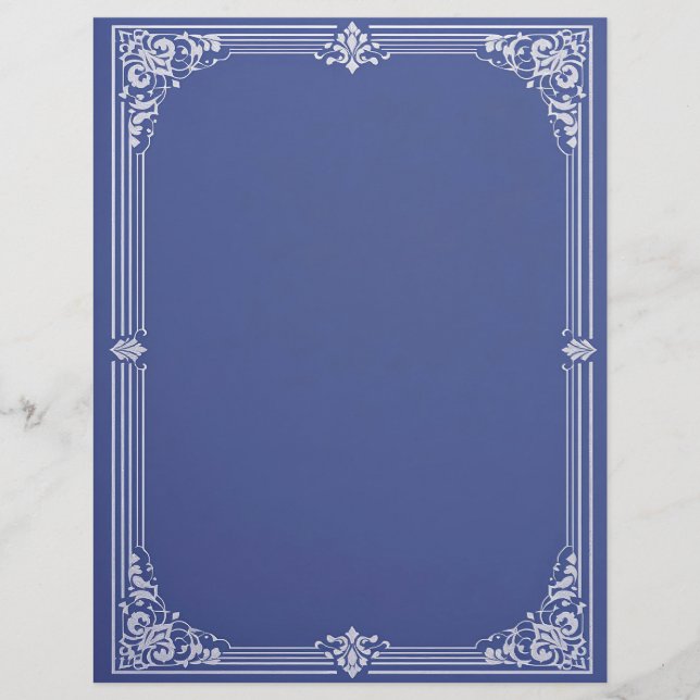 En-tête De Lettre White Art Deco Frame on Dusty Blue Stationery (Devant)