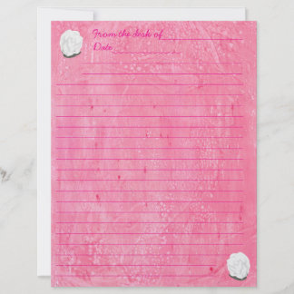 En-tête De Lettre White Rose on Lined Pink Stationery