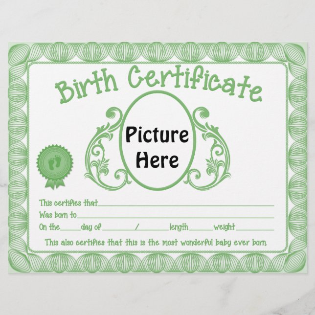 En-tête du certificat de naissance Unisex (Devant)