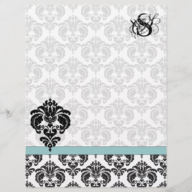 En-tête du monogramme Aqua Damask (Devant)