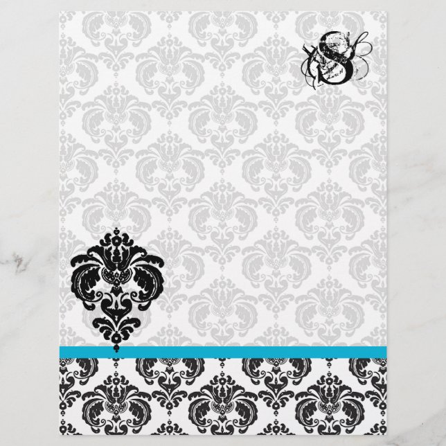 En-tête du monogramme Aqua Damask (Devant)