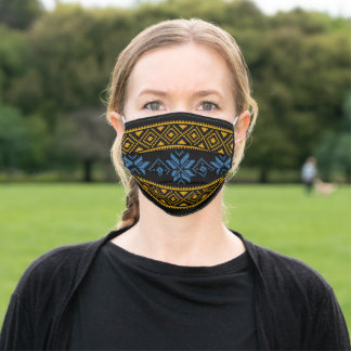 En Tissu Masque facial de broderie jaune et bleu ukrainien