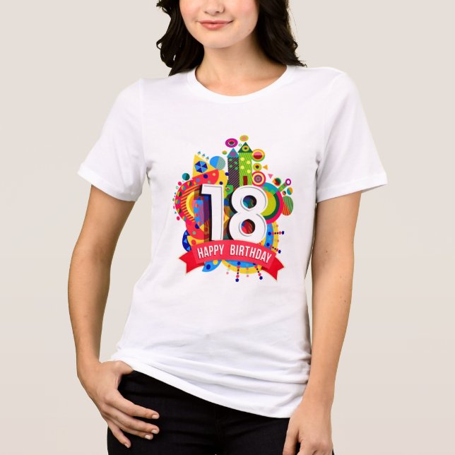 En Tri-matière 18e Joyeux Anniversaire T-shirt fille Tri-Blend (Recto)
