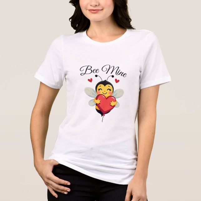 En Tri-matière Adorable Bee Holding Heart Saint Valentin T-shirt (Recto)