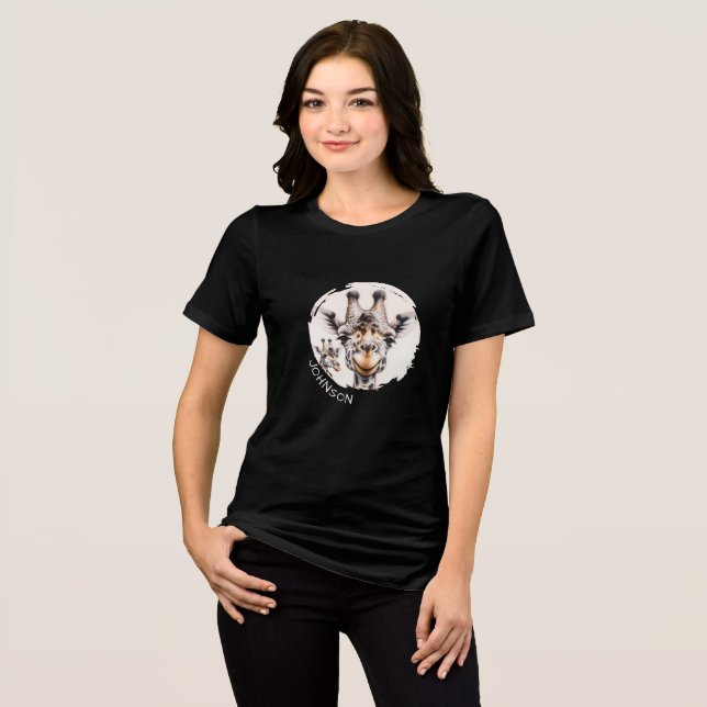 En Tri-matière Ajouter un nom Friendly Giraffe Graphic T-Shirt (Recto plein)