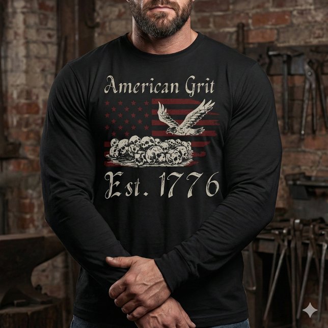 En Tri-matière American Grit 1776 Crânes Manches Longues T-Shirt (Créateur téléchargé)