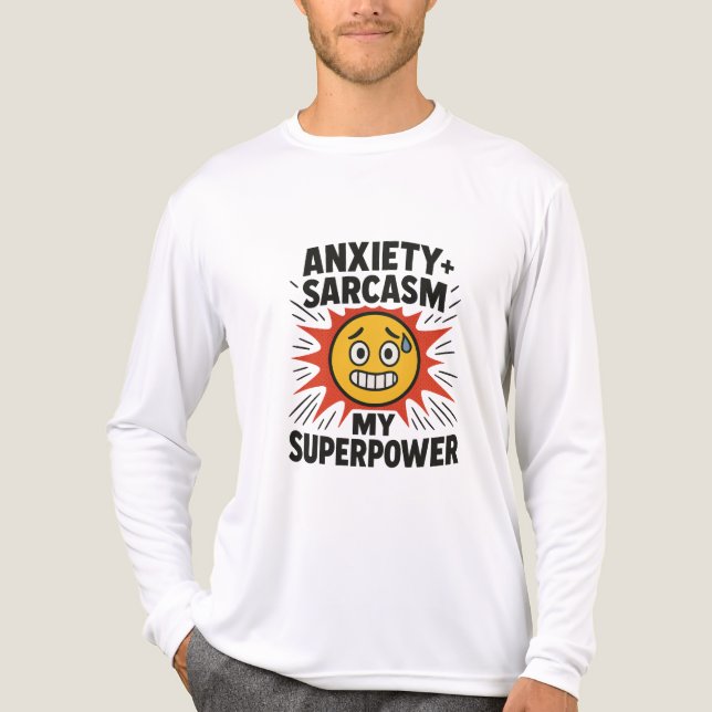 En Tri-matière Anxiety and Sarcasm Funny Emoji T-Shirt – My Super (Recto)