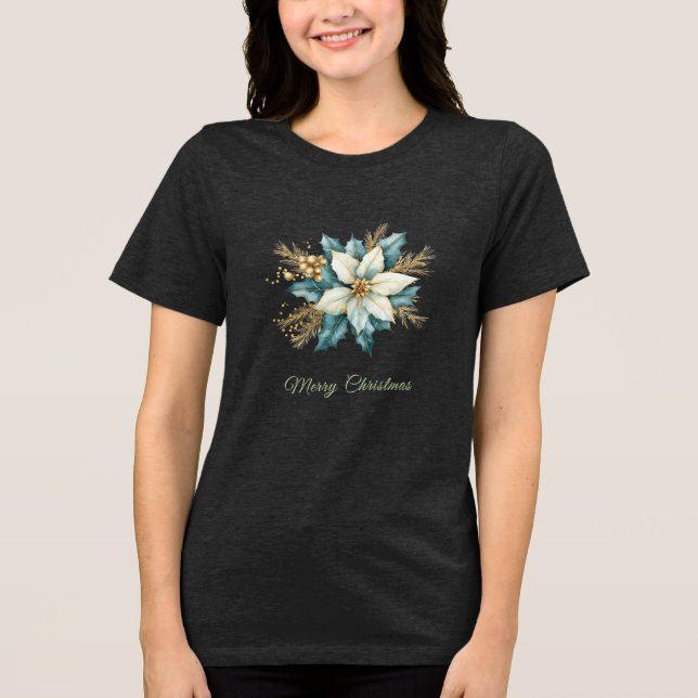En Tri-matière Aquarelle Turquoise Floral Vacances T-shirt femme (Recto)