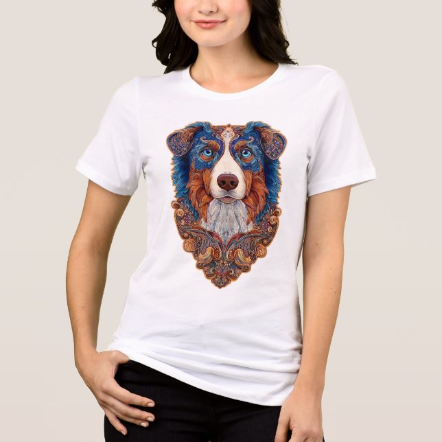 En Tri-matière Australian Shepherd Mandala T-Shirt  (Recto)
