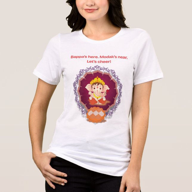 En Tri-matière Bappa’s Here Modak’s Near Ganesh Chaturthi T-Shirt (Recto)