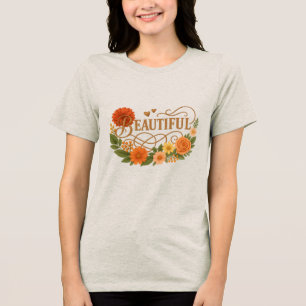 En Tri-matière Beau Bel Art Floral   T-shirt brodé positif pour f