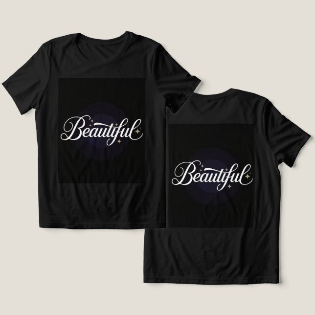 En Tri-matière Beau Script blanc Or étoiles noir T-shirt (Design Recto & Verso)
