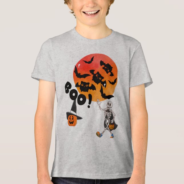 En Tri-matière Boo Crew Halloween Kids T-shirt avec squelette, ch (Recto)