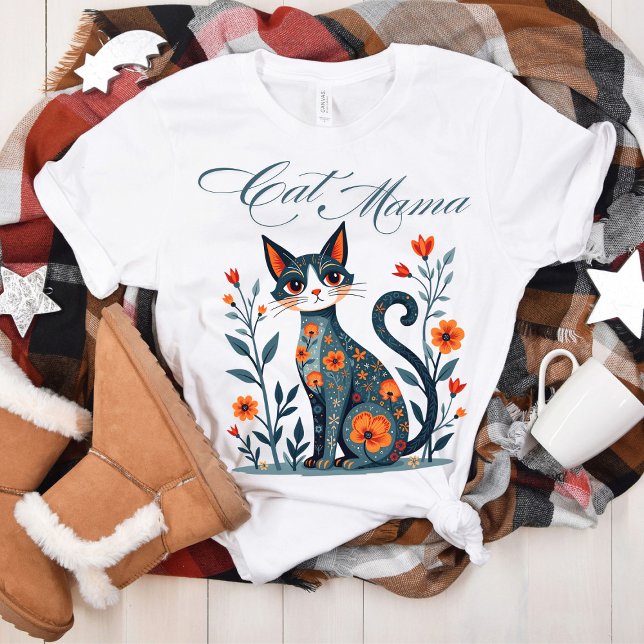 En Tri-matière Cat Mama Folk Art T-Shirt Parfait pour les Amoureu (Créateur téléchargé)