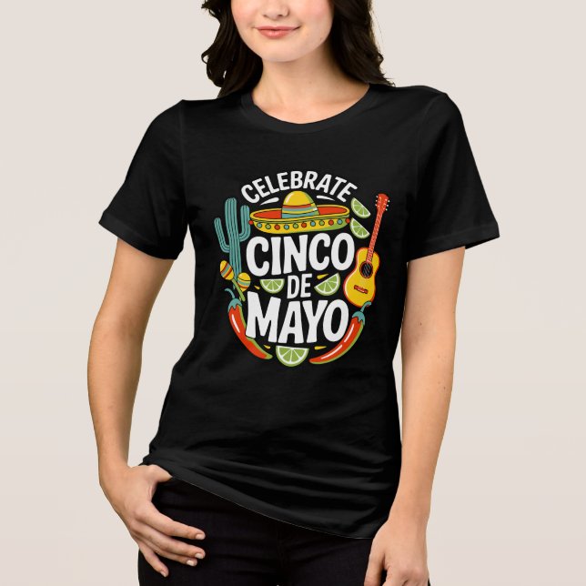 En Tri-matière Celebrate Cinco De Mayo Retro Fiesta T-Shirt (Recto)