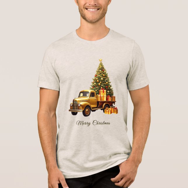 En Tri-matière Chariot d'or Noël Arbre de Vacances T-shirt homme (Recto)