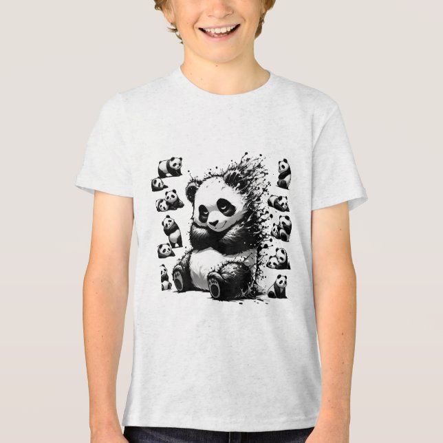 En Tri-matière Charmant T-shirt Panda couleur noir et blanc (Recto)