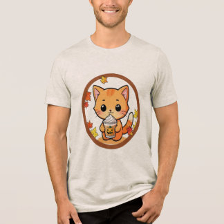 En Tri-matière Chat mignon d'automne avec T-Shirt de citrouille