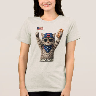 En Tri-matière Chemise Patriotique pour Femme Chat T-Shirt pour l