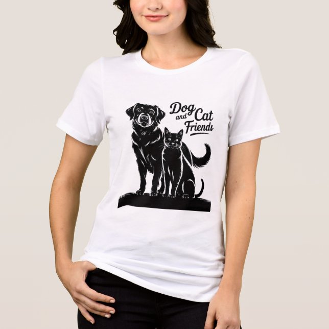 En Tri-matière chien, chat, silhouette, amis, T-shirt (Recto)