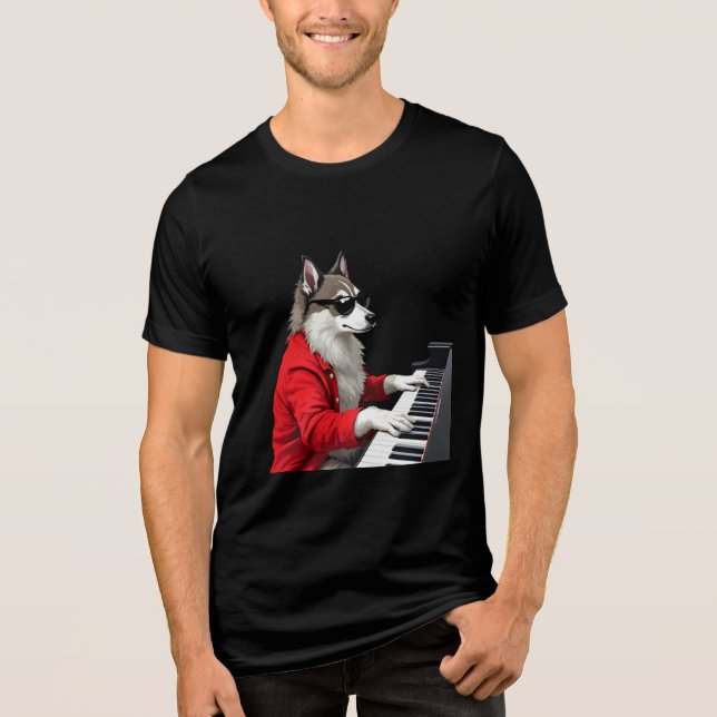 En Tri-matière Chien jouant du piano T-shirt (Recto)
