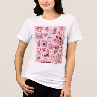 En Tri-matière Cœurs enrubannés T-shirt rose coquette esthétique
