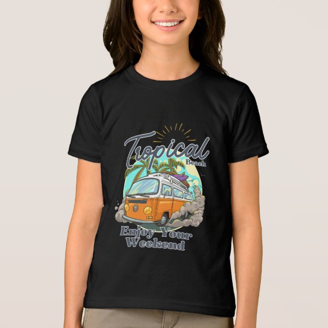 En Tri-matière Conception de T-shirt de plage tropicale (Recto)