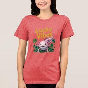 En Tri-matière Conception de T-Shirt Rose Mignon Axolotl Lucky Vi