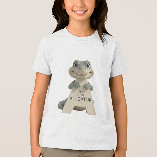 En Tri-matière Cute Alligator Letter A Kids T-Shirt | Animal Alph (Recto)