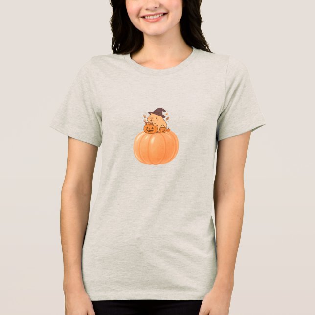 En Tri-matière Cute Capybara Pumpkin Halloween T-Shirt (Recto)
