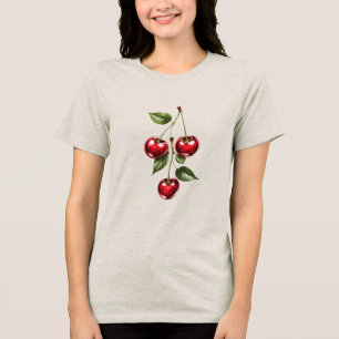 En Tri-matière Cute Cherry Branch T-Shirt Design, Fresh Red Fruit