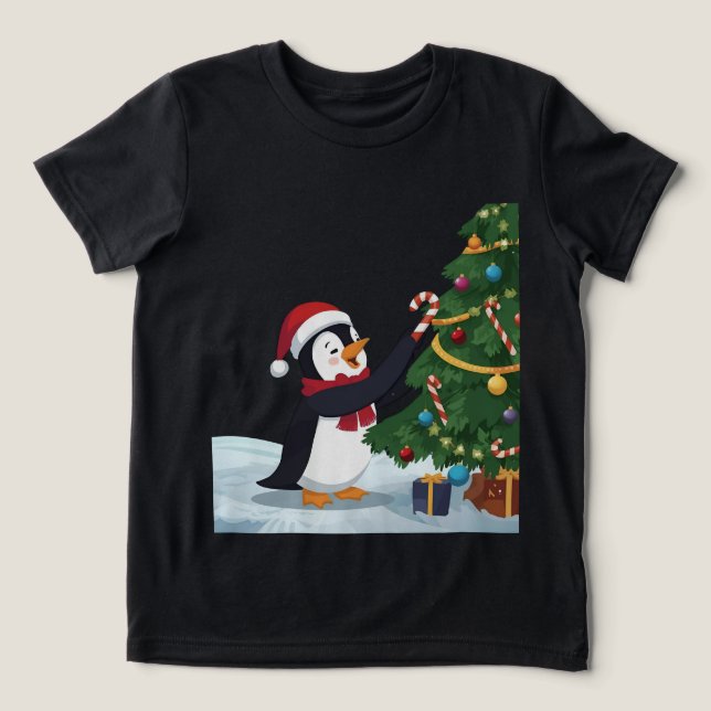 En Tri-matière Cute Christmas Penguin T-Shirt (Design Recto)