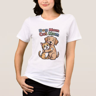 En Tri-matière Dog Mom Cat Mom Cute Dog And Cat Hug Women T-Shirt