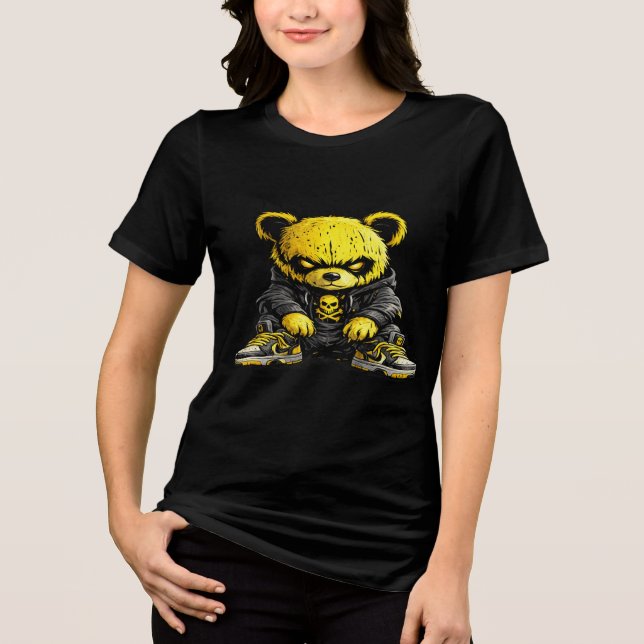 En Tri-matière Edgy Yellow Bear Street Style Graphic T-Shirt (Recto)