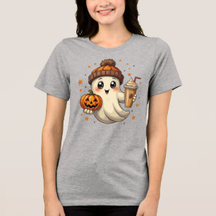 En Tri-matière Fantôme mignon avec Citrouille & Café T-shirt Hall