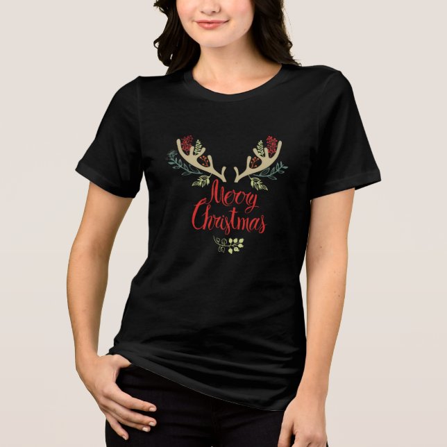 En Tri-matière Festive Antler Joyeux T-shirt de Noël (Recto)