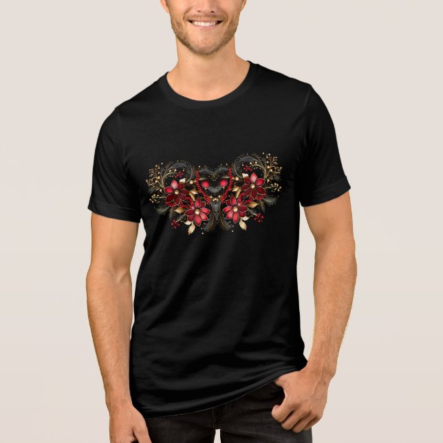 En Tri-matière Fleurs décoratives rouges T-shirt homme de vacance (Recto)