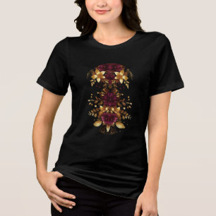 En Tri-matière Fleurs d'or rouge Bourgogne T-shirt femme de vacan