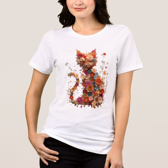 En Tri-matière Floral Cat T-Shirt | Cute Aesthetic Cat Lover Tee  (Recto)