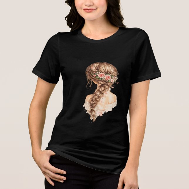 En Tri-matière Floral Girl Illustration Women's T-Shirt (Recto)