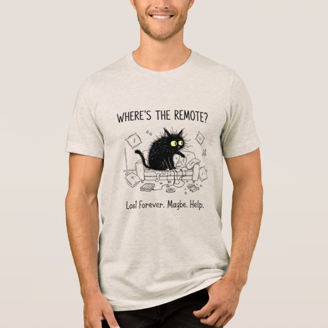 En Tri-matière Funny Où Est La Télécommande Chat T-Shirt (Recto)