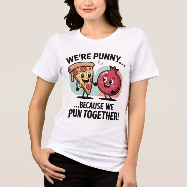 En Tri-matière Funny Punny Couple T-Shirt | Cute Food Love (Recto)