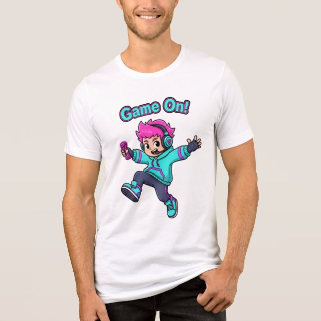 En Tri-matière Game On! – Cute Cartoon Gamer Character T-Shirt (Recto)
