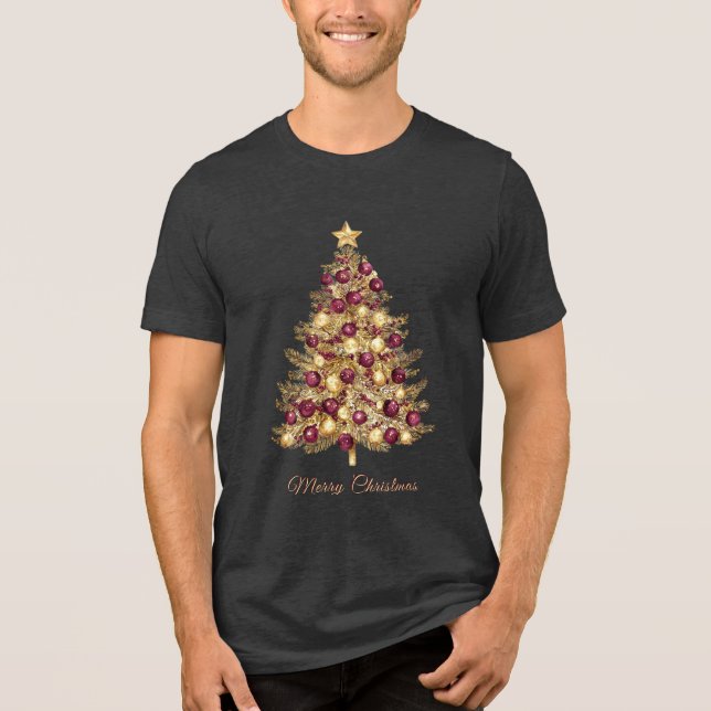 En Tri-matière Gold Burgundy Arbre de Noël Vacances T-shirt homme (Recto)