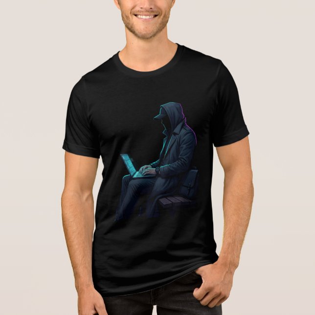 En Tri-matière Hacker with laptop T-Shirt (Recto)