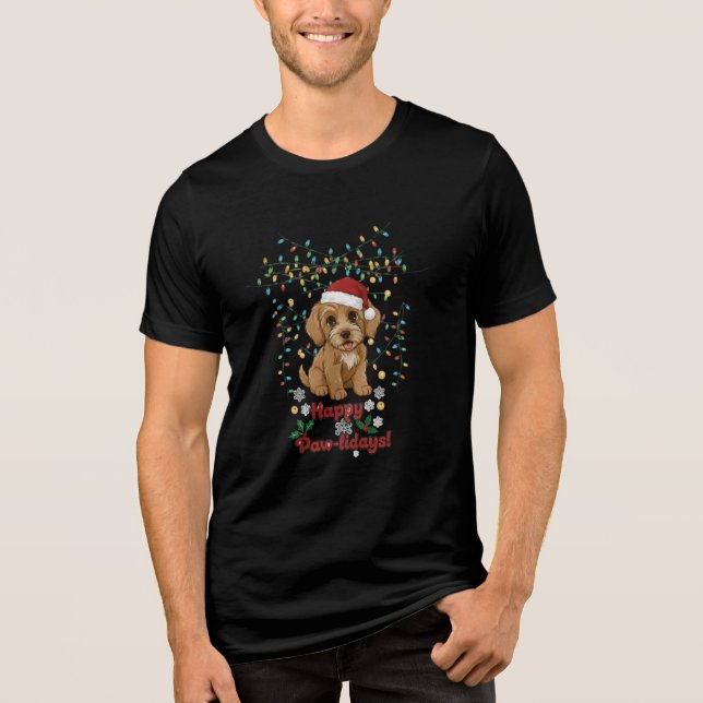 En Tri-matière Happy Paw-lidays Christmas Cockapoo Design T-Shirt (Recto)
