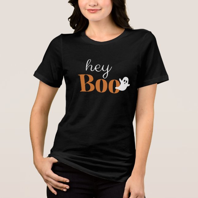 En Tri-matière Hey Boo Orange Black Funny Halloween Ghost T-shirt (Recto)