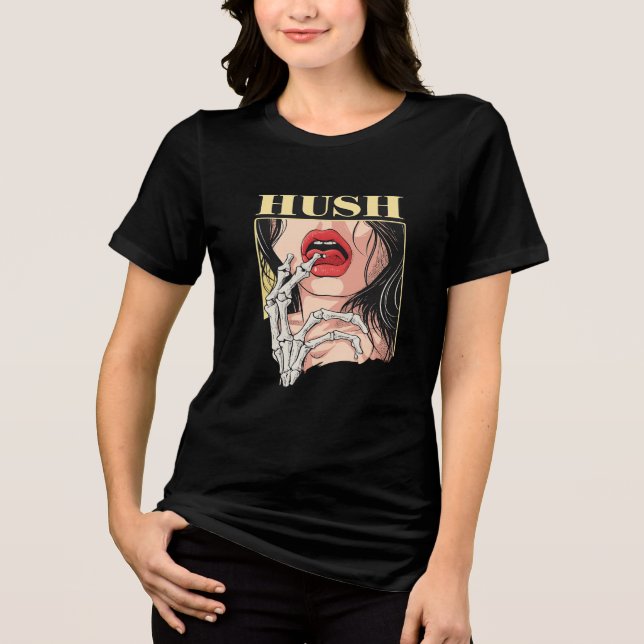 En Tri-matière HUSH Graphic Women's T-Shirt – Bold Aesthetic Art  (Recto)