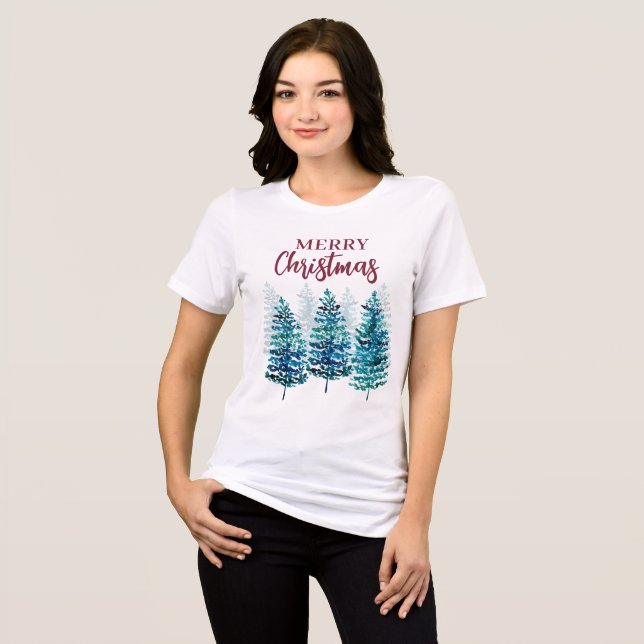 En Tri-matière Joyeux Noël Forêt Moderne Arbres Femme T-shirt (Recto plein)