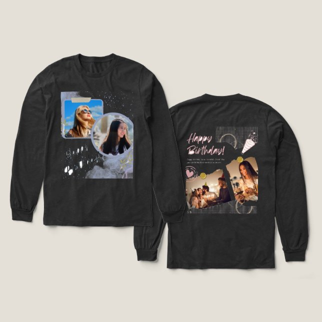 En Tri-matière Joyeux T-shirt d'anniversaire (Motif recto et verso)